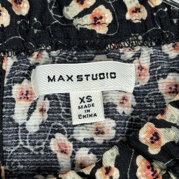 Max Studio Shirt Womens XS Black Cream Floral Flower Blouse Bohemian Peasant - Picture 7 of 10